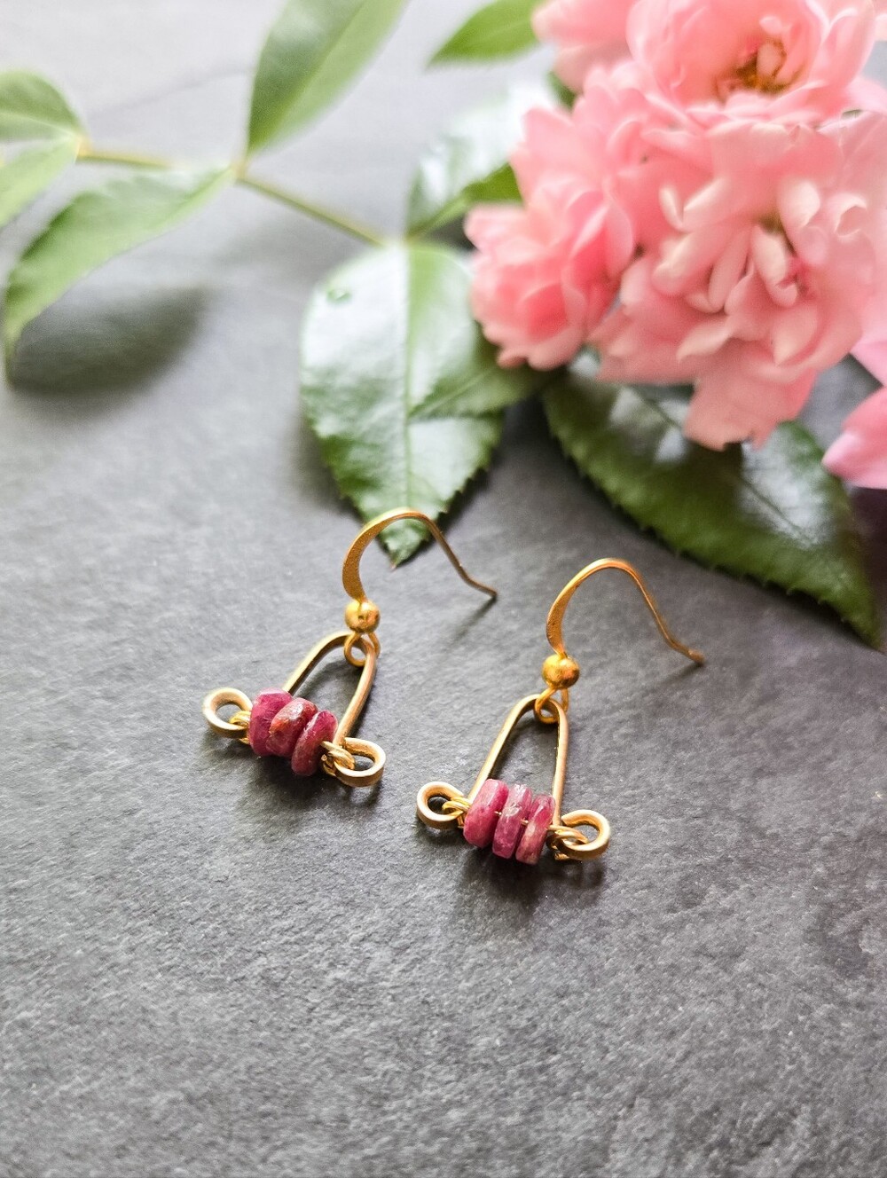 NWT Artisan-Made Pink Tourmaline Dainty Earrings - Picture 3 of 3